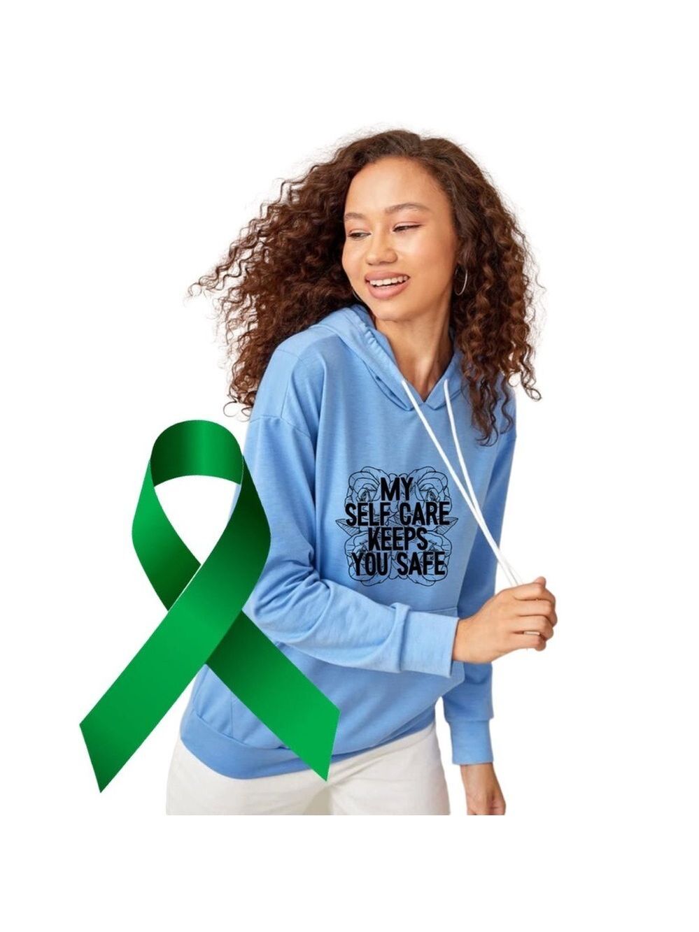 SELF CARE mental health graphic ear hoodie sweatshirt size small